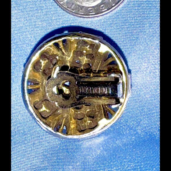 Vintage 1954 Hollycraft Amber Topaz Crystal & Faux Seed Pearl Clip On - Picture 4 of 4